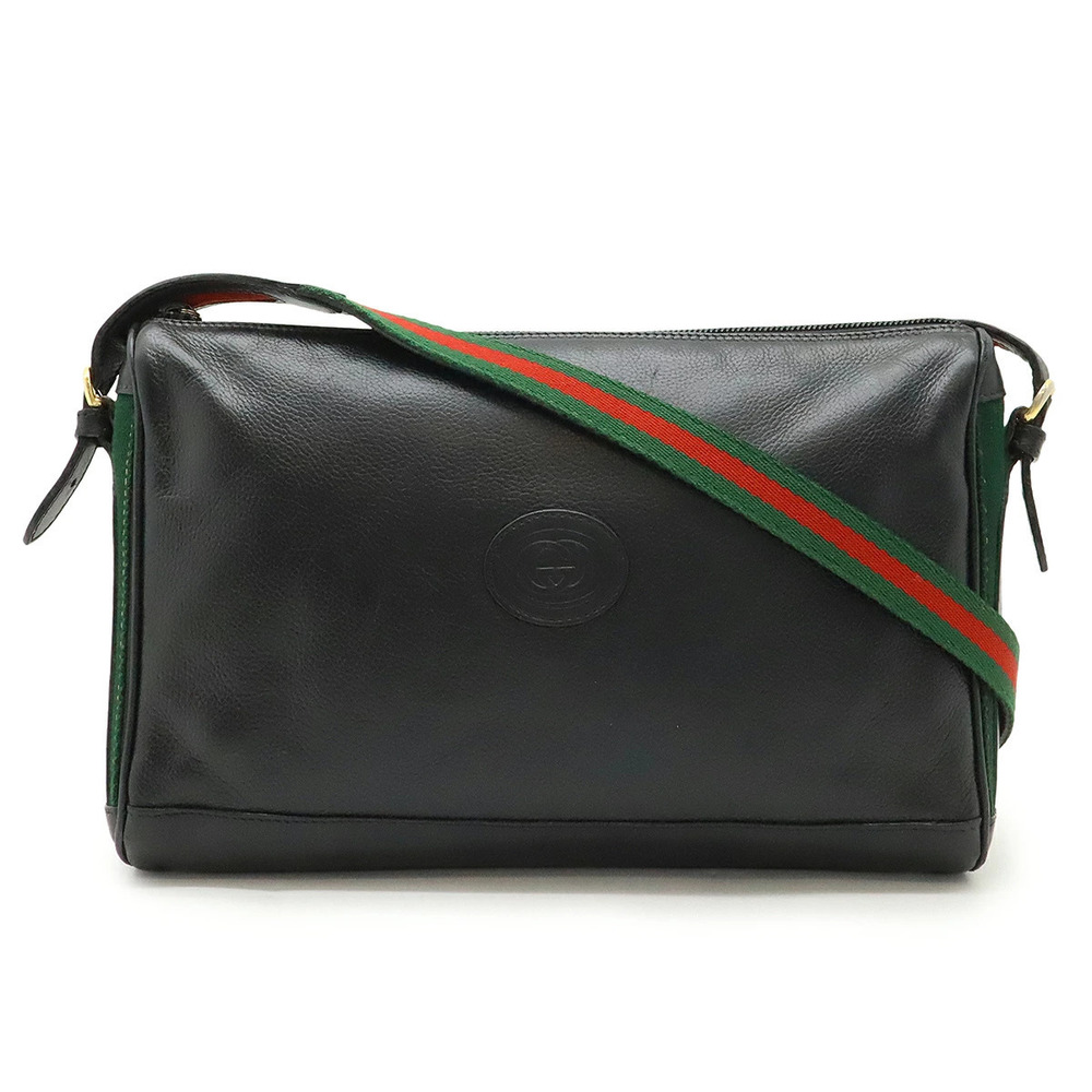 Gucci Sherry Crossbody Bag Leather Black Green Red